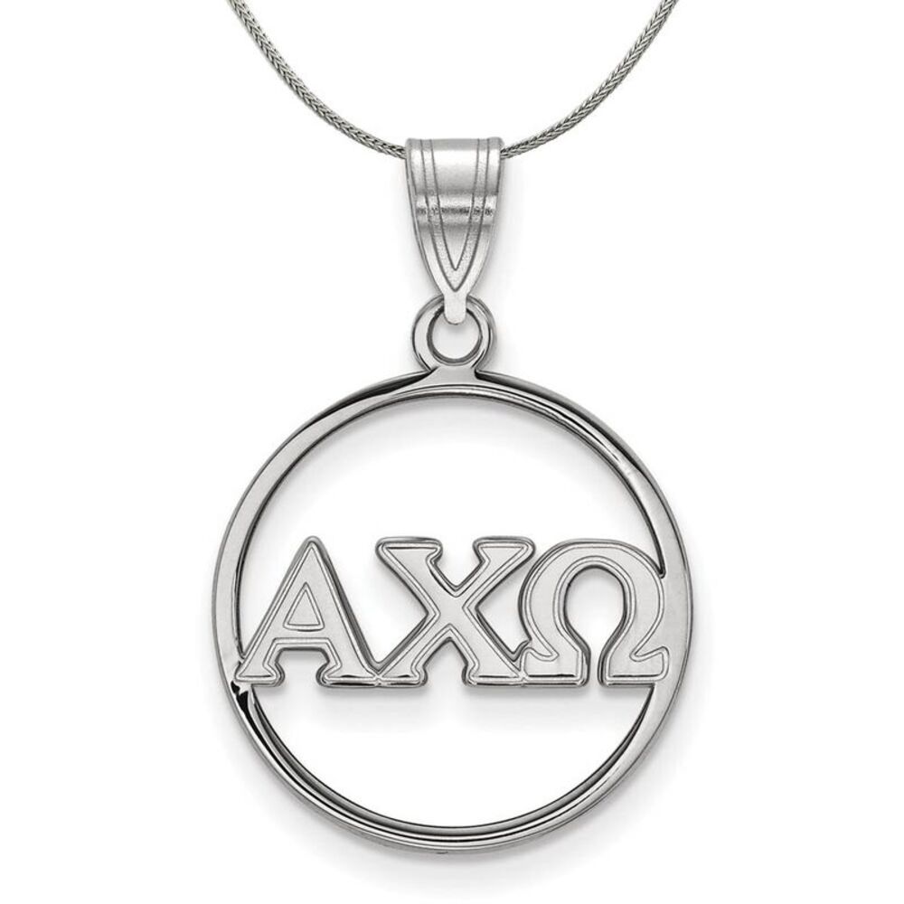 Sterling Silver Alpha Chi Omega Large Circle Greek Necklace - 24 Inch